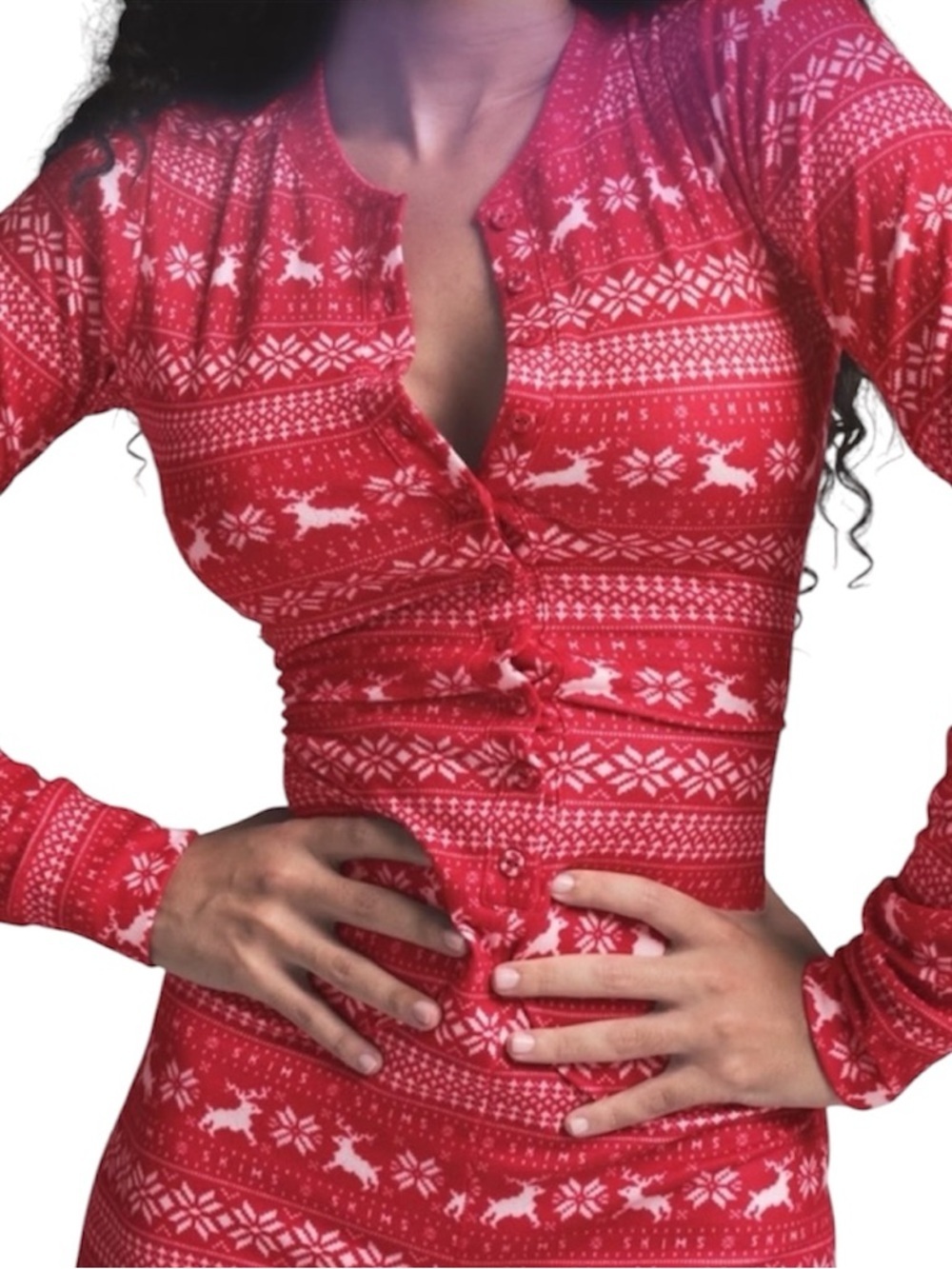 NWT Skims Plush Pointelle Henley Long Sleeve Pajama Top